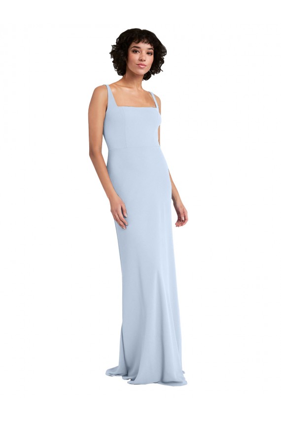 Cheap Slim Square Neck Fit and Flare Full Length Stretch Crepe Bridesmaid Dress / Prom Dress Canada