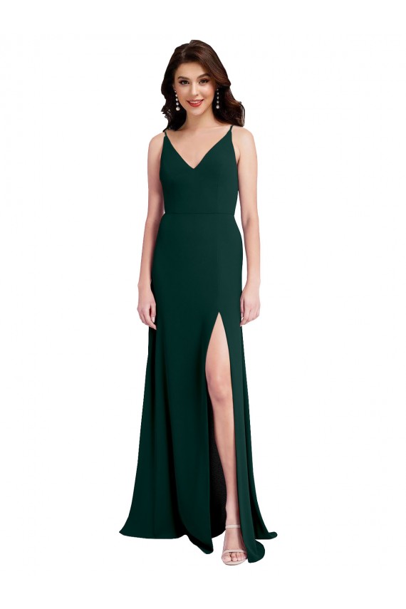 Cheap Slim A-Line V-Neck Full Length Formal Crepe Bridesmaid Dress / Prom Dress with Side Slit Canada