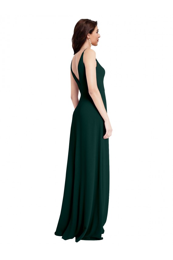 Cheap Slim A-Line V-Neck Full Length Formal Crepe Bridesmaid Dress / Prom Dress with Side Slit Canada