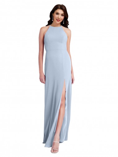 Cheap Fit and Flare High Neck Formal Crepe Bridesmaid Dress / Prom Dress with Side Slit Canada