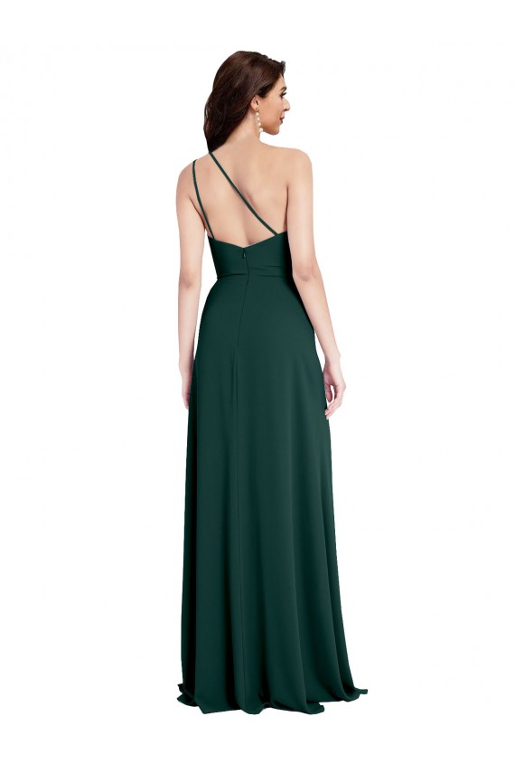 Cheap A-Line Slim One Shoulder Formal Crepe Bridesmaid Dress / Prom Dress with Asymmetrical Straps and Side Slit Canada