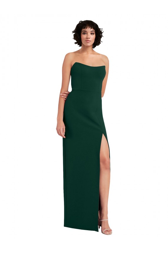 Cheap Scooped Strapless Neckline Formal Crepe Bridesmaid Dress / Prom Dress with Side Slit Canada