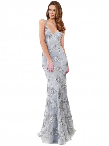 Cheap Silver V-Neckline Backless Floral Patterned Sequin Formal Bridesmaid Dress / Prom Dress Canada