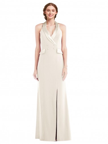 Cheap Halter Tuxedo Maxi Bridesmaid Dress / Prom Dress with Front Slit Canada