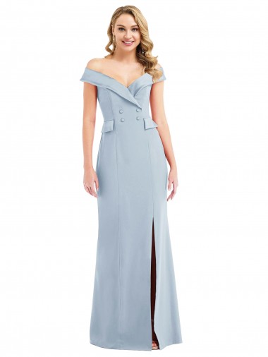 Cheap Off the Shoulder Tuxedo Maxi Bridesmaid Dress / Prom Dress with Front Slit Canada