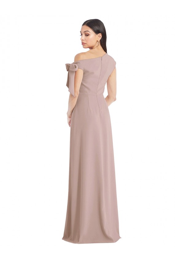 Cheap Off the Shoulder Tie Detail Maxi Formal Crepe Bridesmaid Dress / Prom Dress with Front Slit Canada