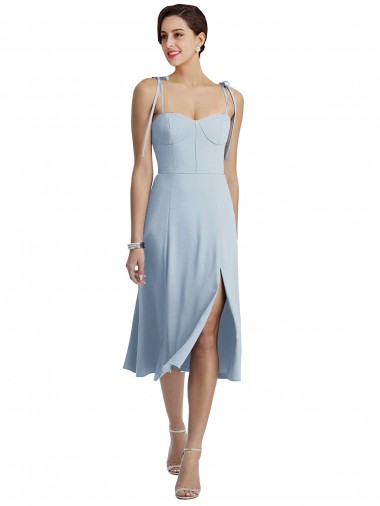 Cheap Midi Cocktail Length Bustier Crepe Bridesmaid Dress / Prom Dress with Back Bow Straps Canada