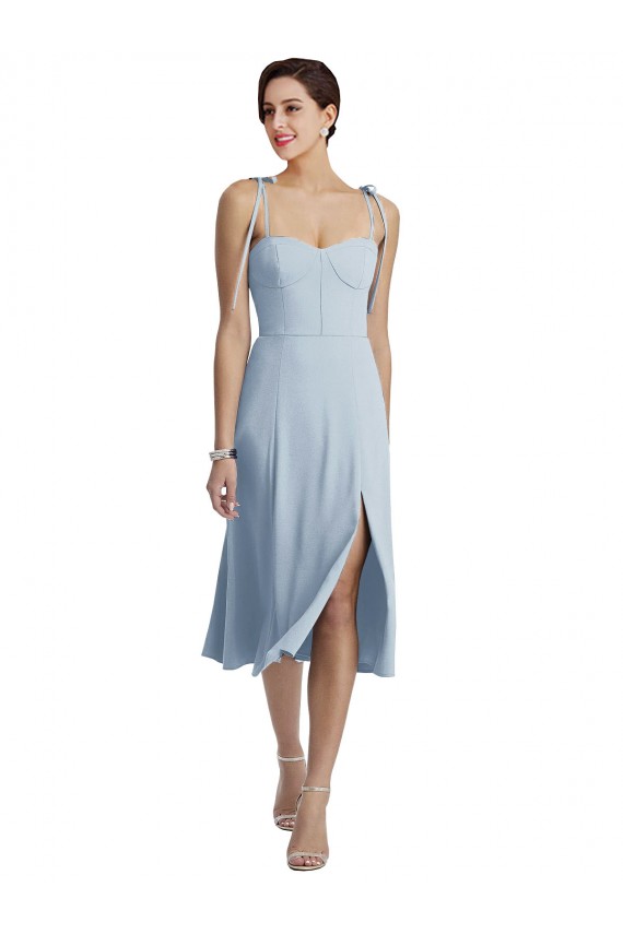 Cheap Midi Cocktail Length Bustier Crepe Bridesmaid Dress / Prom Dress with Back Bow Straps Canada