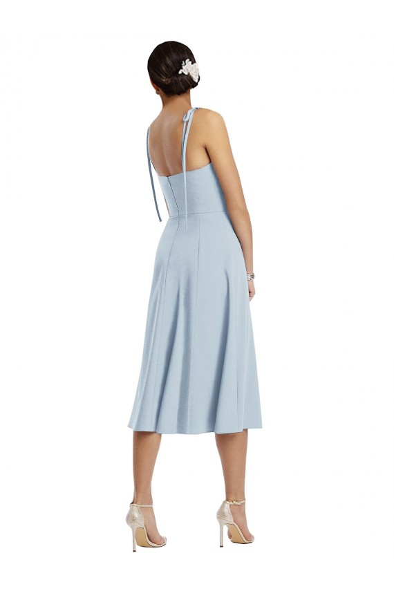 Cheap Midi Cocktail Length Bustier Crepe Bridesmaid Dress / Prom Dress with Back Bow Straps Canada