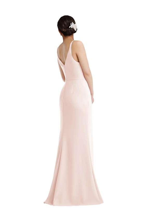 Cheap Skinny Strap Deep V-Neck Trumpet Formal Crepe Bridesmaid Dress / Prom Dress with Front Slit Canada
