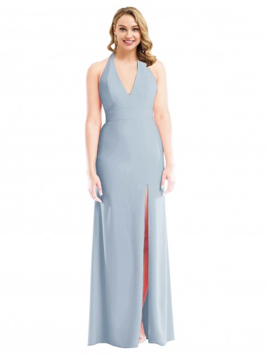 Cheap Plunge Neck Halter Backless Trumpet Bridesmaid Dress / Prom Dress with Front Slit Canada