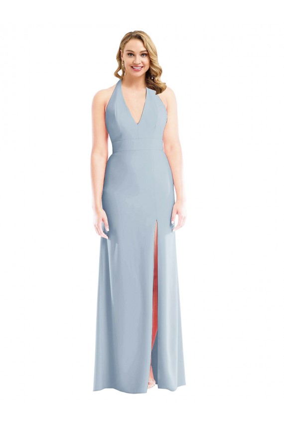 Cheap Plunge Neck Halter Backless Trumpet Bridesmaid Dress / Prom Dress with Front Slit Canada