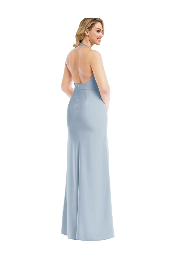 Cheap Plunge Neck Halter Backless Trumpet Bridesmaid Dress / Prom Dress with Front Slit Canada