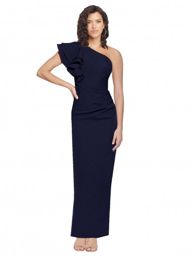 Cheap Ruched Floor Length Long Formal Crepe Bridesmaid Dress / Prom Dress with Shoulder Ruffles Canada