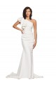 Cheap Ruched Long Sweep Train Crepe Bridesmaid Dress / Prom Dress with Shoulder Ruffles Canada