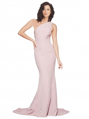 Cheap Long Sweep Train One Shoulder Crepe Bridesmaid Dress / Prom Dress with Side Leg Split Canada