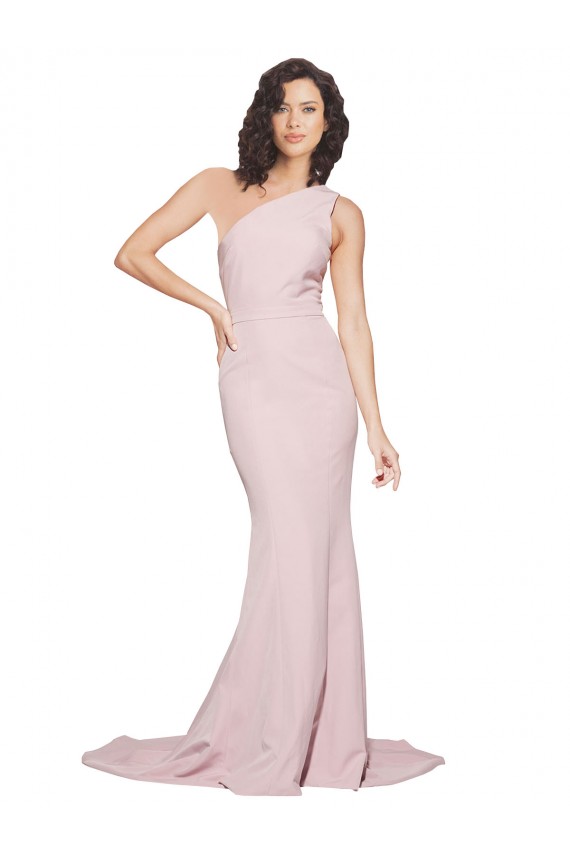 Cheap Long Sweep Train One Shoulder Crepe Bridesmaid Dress / Prom Dress with Side Leg Split Canada