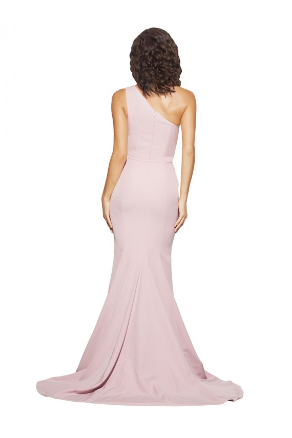 Cheap Long Sweep Train One Shoulder Crepe Bridesmaid Dress / Prom Dress with Side Leg Split Canada