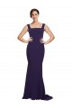 Cheap Square Neck Long Sweep Train Crepe Bridesmaid Dress / Prom Dress with Thick Straps Canada