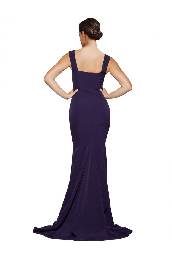Cheap Square Neck Long Sweep Train Crepe Bridesmaid Dress / Prom Dress with Thick Straps Canada
