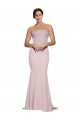 Cheap Straight Neck Long Strapless Formal Crepe Bridesmaid Dress / Prom Dress with Soft Tulle Overlay and Small Train Canada