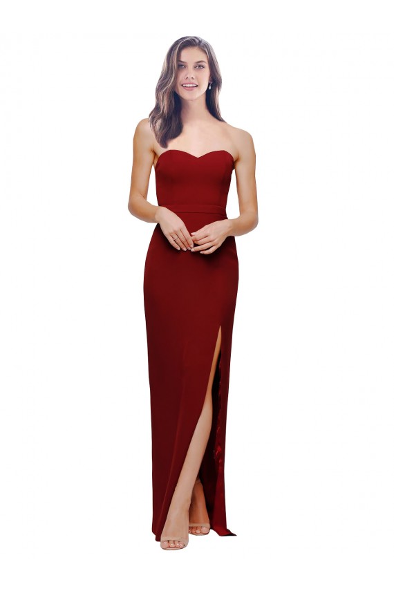 Cheap Straight Pencil Skirt Long Sweetheart Formal Crepe Bridesmaid Dress / Prom Dress with High Side Split Canada
