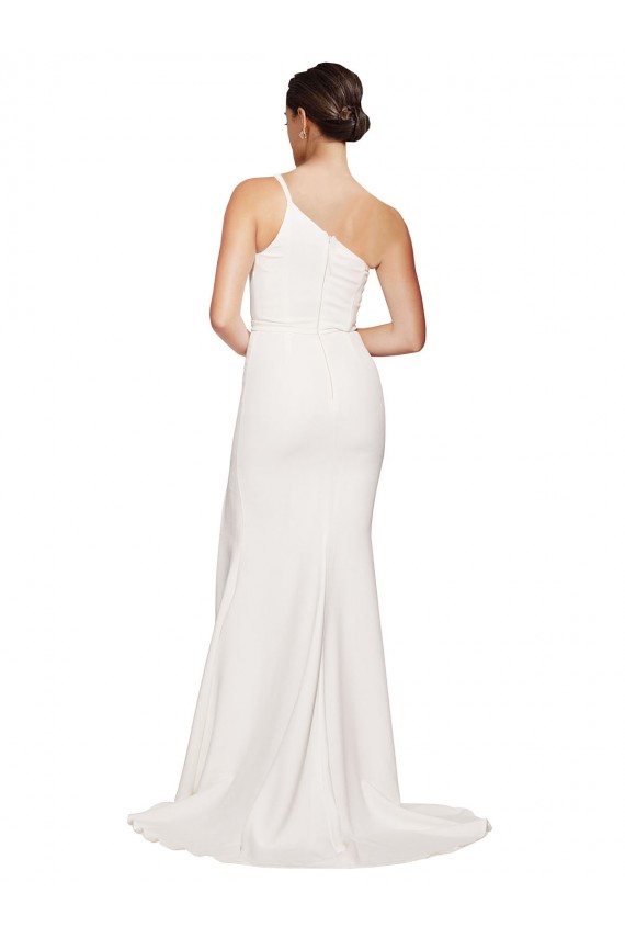 Cheap Long Sweep Train Crepe Bridesmaid Dress / Prom Dress with Side Split and One Strap Canada