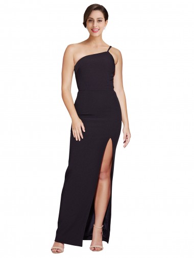 Cheap Long Floor Length Formal Crepe Bridesmaid Dress / Prom Dress with Side Split and One Strap Canada