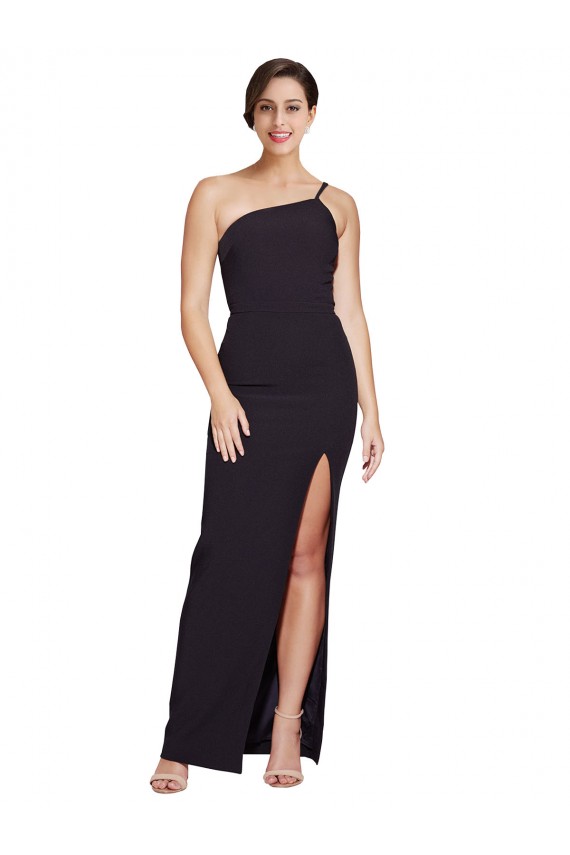 Cheap Long Floor Length Formal Crepe Bridesmaid Dress / Prom Dress with Side Split and One Strap Canada