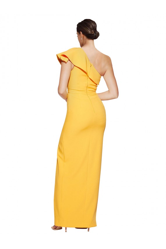 Cheap One Shoulder Floor Length Formal Crepe Bridesmaid Dress / Prom Dress with Thigh High Split Canada