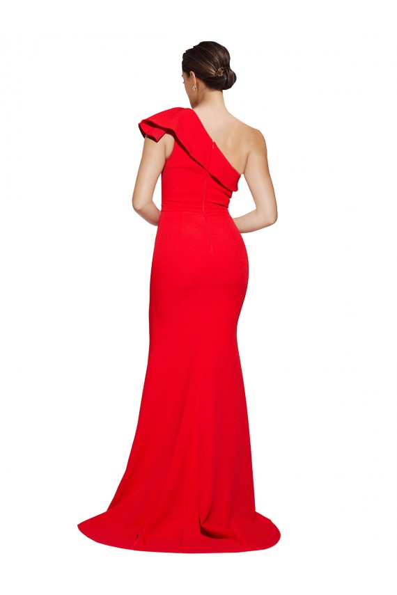 Cheap One Shoulder Long Sweep Train Crepe Bridesmaid Dress / Prom Dress with Thigh High Split Canada
