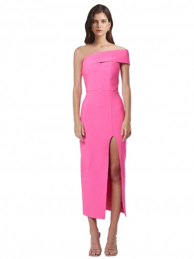 Cheap One Shoulder Neckline Short Midi Length Formal Crepe Bridesmaid Dress / Cocktail Prom Dress Canada