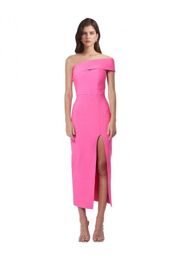 Cheap One Shoulder Neckline Short Midi Length Formal Crepe Bridesmaid Dress / Cocktail Prom Dress Canada