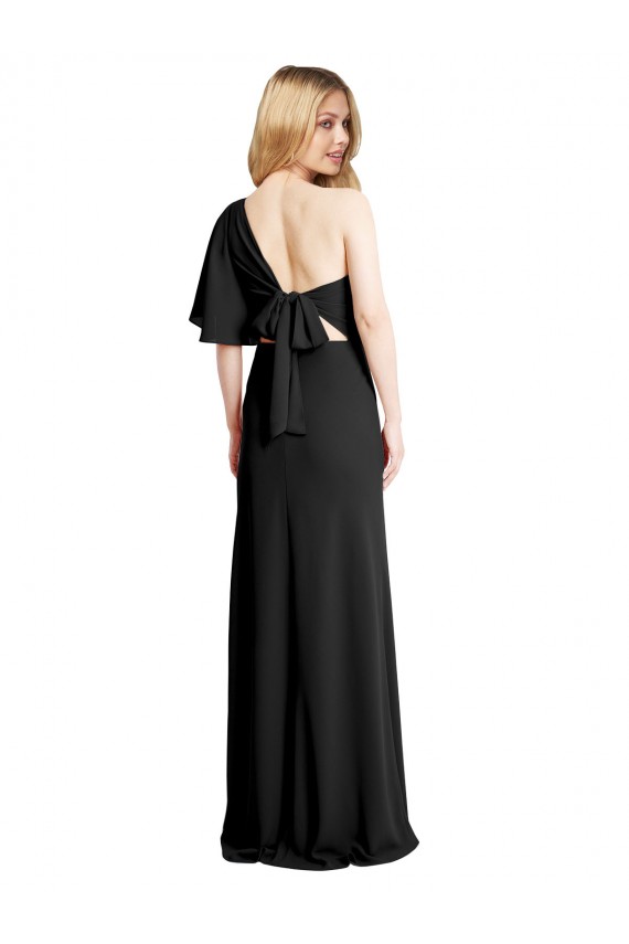 Cheap Pleated One Shoulder Flutter Sleeves Slim Formal Crepe Bridesmaid Dress / Prom Dress Canada
