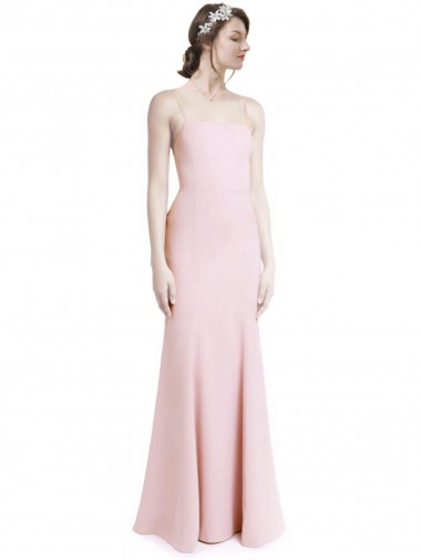 Cheap Square Neck Criss Cross Open Back Slim Crepe Bridesmaid Dress / Prom Dress with Spaghetti Straps Canada