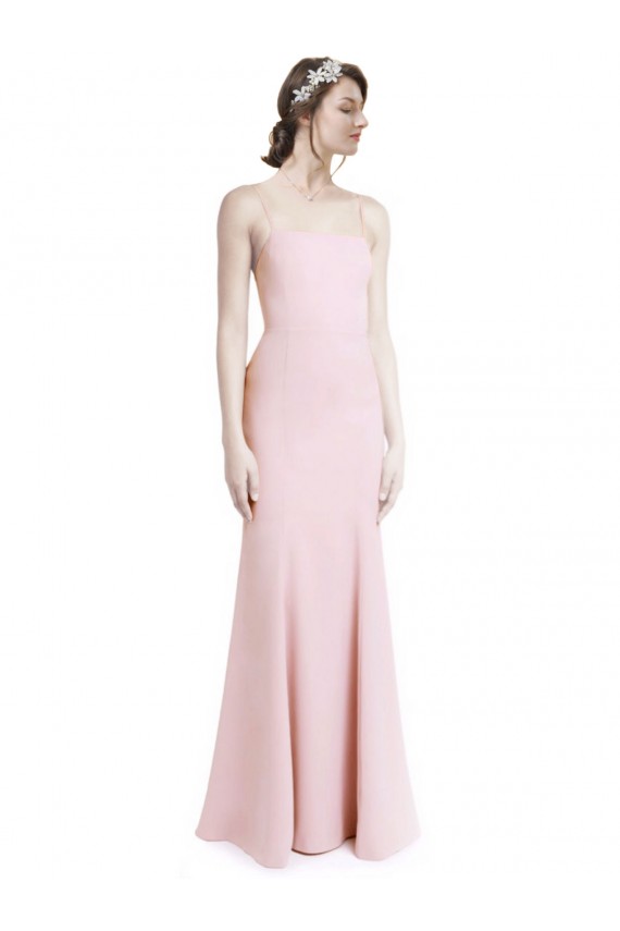 Cheap Square Neck Criss Cross Open Back Slim Crepe Bridesmaid Dress / Prom Dress with Spaghetti Straps Canada