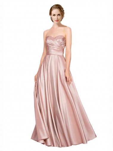 Cheap Long Plated Strapless Sweetheat Formal Stretch Satin Bridesmaid Dress / Prom Dress Canada