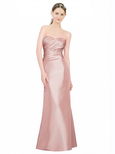 Cheap Long Strapless Formal Stretch Satin Bridesmaid Dress / Prom Dress with Pleats and Low Back Canada
