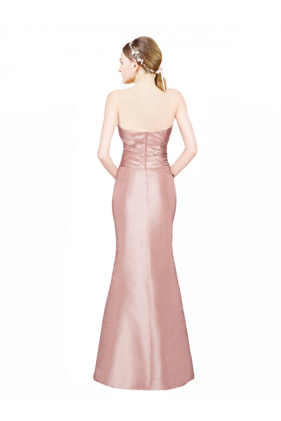 Cheap Long Strapless Formal Stretch Satin Bridesmaid Dress / Prom Dress with Pleats and Low Back Canada