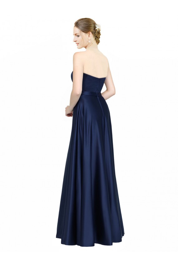 Cheap Floor Length Sweetheart Neckline Formal Stretch Satin Bridesmaid Dress with Belt Canada