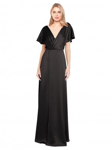 Cheap Cap Sleeves Open Back Long Formal Stretch Satin Bridesmaid Dress / Prom Dress Canada