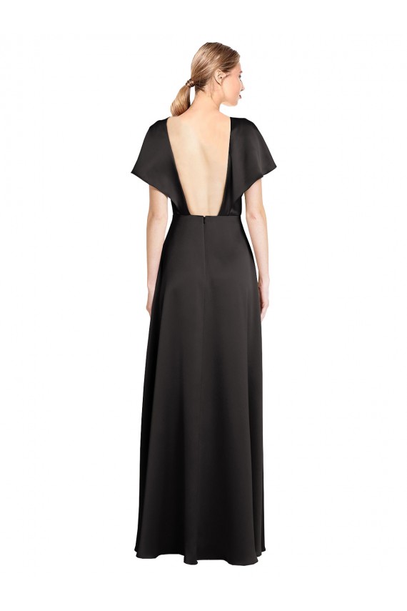 Cheap Cap Sleeves Open Back Long Formal Stretch Satin Bridesmaid Dress / Prom Dress Canada