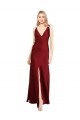 Cheap Floor Length Deep V-Back Formal Stretch Satin Bridesmaid Dress / Prom Dress with Front Slit Canada