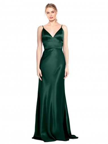 Cheap High V-Neck Long Full Length Sheath Formal Stretch Satin Bridesmaid Dress / Prom Dress Canada