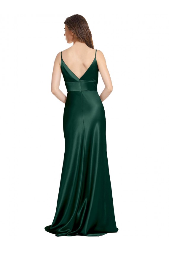 Cheap High V-Neck Long Full Length Sheath Formal Stretch Satin Bridesmaid Dress / Prom Dress Canada