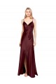 Cheap Sleek Spaghetti Straps V-Neck Formal Stretch Satin Bridesmaid Dress / Prom Dress with Center Front Slit Canada