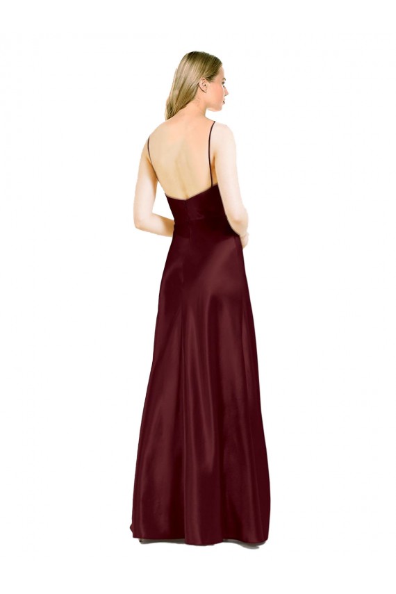 Cheap Sleek Spaghetti Straps V-Neck Formal Stretch Satin Bridesmaid Dress / Prom Dress with Center Front Slit Canada