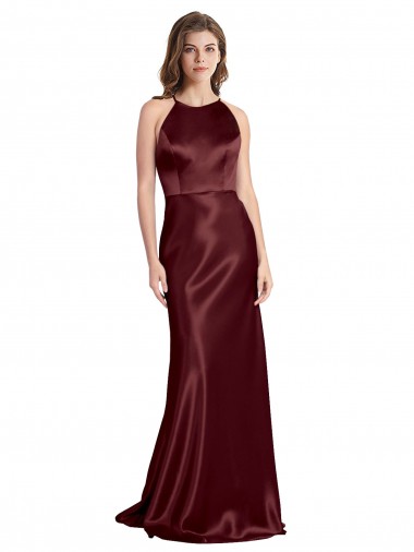 Cheap High Neck Halter Long Sleeveless Formal Stretch Satin Bridesmaid Dress / Prom Dress with Strappy Back Canada