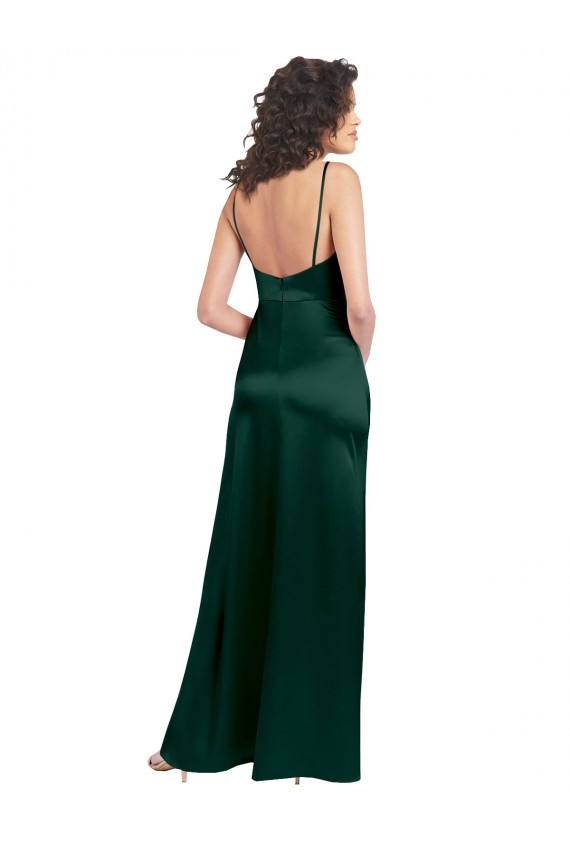 Cheap Long Slim Scoop Neck Formal Stretch Satin Bridesmaid Dress / Prom Dress with Open Back Canada