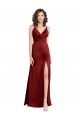Cheap Faux Surplice Neckline Long Slim A-Line Formal Stretch Satin Bridesmaid Dress / Prom Dress Canada